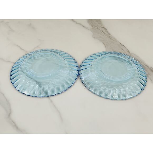 Fortecrisa Azure Ice Blue Glass Tea Cup Saucer 70's Interior Ribbed 3" Mexico x4 - Picture 11 of 13